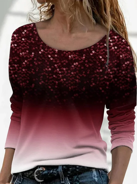 Women Ombre Long Sleeve Tee T-shirt Crew Neck Printing Casual Spring/Fall Graphic Tee Top