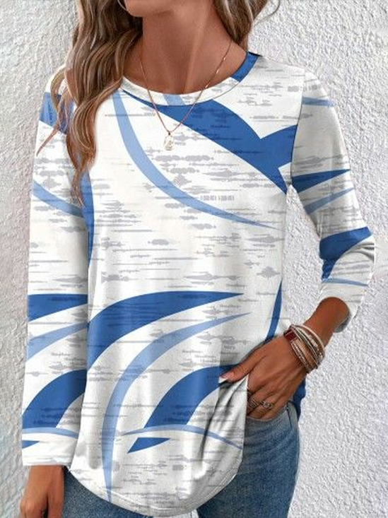Women Abstract Long Sleeve Tee T-shirt Crew Neck Printing Casual Spring/Fall Graphic Tee Top