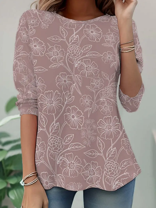 Women Floral Long Sleeve Tee T-shirt Crew Neck Printing Casual Spring/Fall Graphic Tee Top