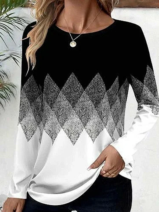 Women Abstract Long Sleeve Tee T-shirt Crew Neck Printing Casual Spring/Fall Graphic Tee Top