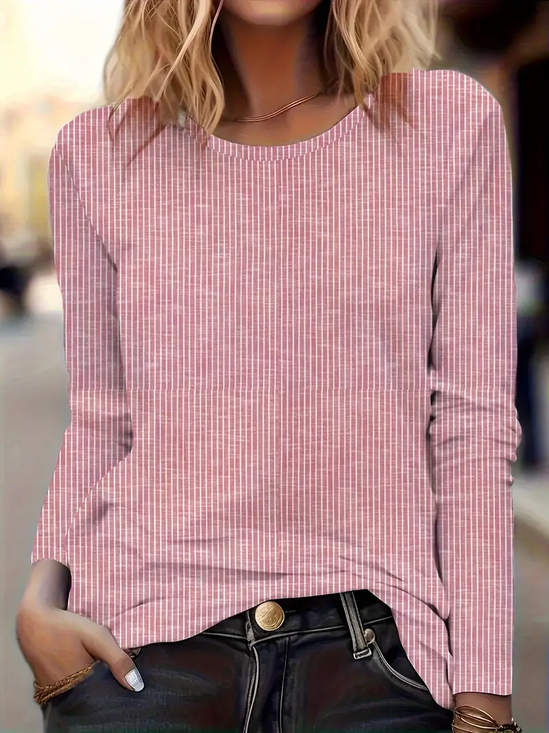 Women Striped Long Sleeve Tee T-shirt Crew Neck Printing Casual Spring/Fall Graphic Tee Top
