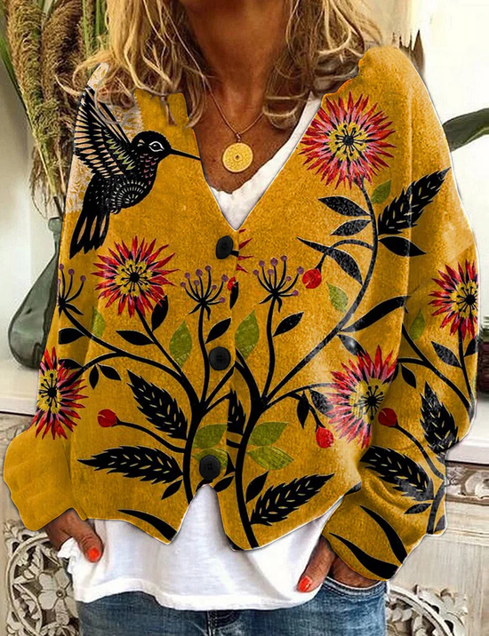Women Floral Casual Spring/Fall Printing Cardigan