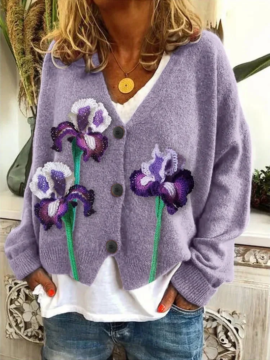 Women Floral Casual Spring/Fall Printing Cardigan