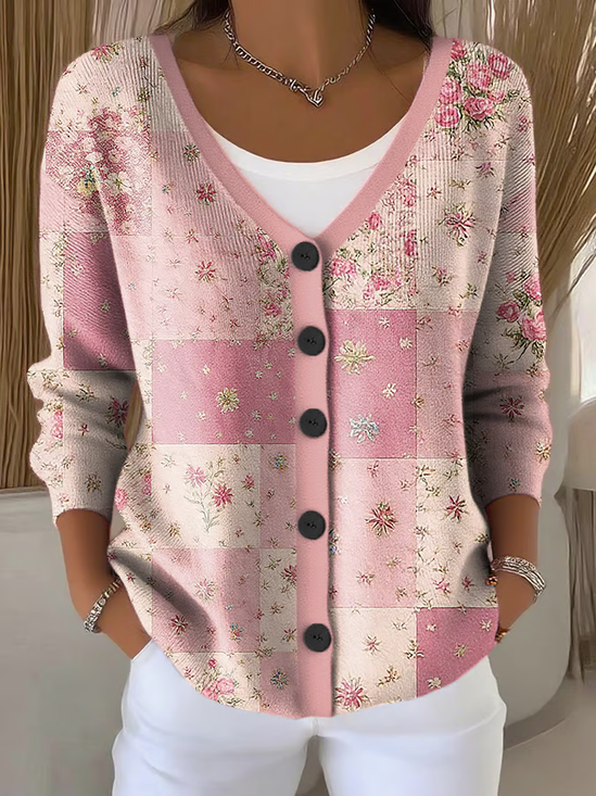 Women Floral Casual Spring/Fall Printing Cardigan