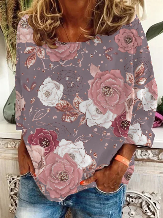 Women Floral Long Sleeve Tee T-shirt Crew Neck Printing Casual Spring/Fall Graphic Tee Top
