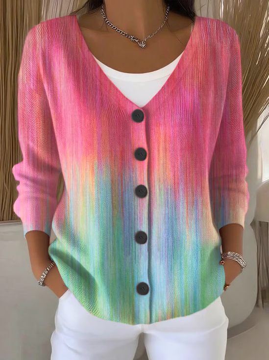 Women Abstract Casual Spring/Fall Printing Cardigan