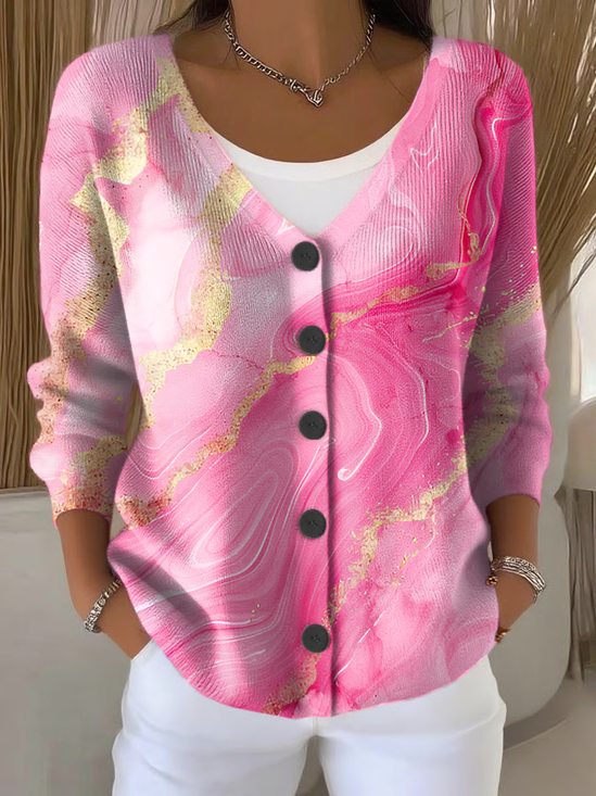 Women Abstract Casual Spring/Fall Printing Cardigan