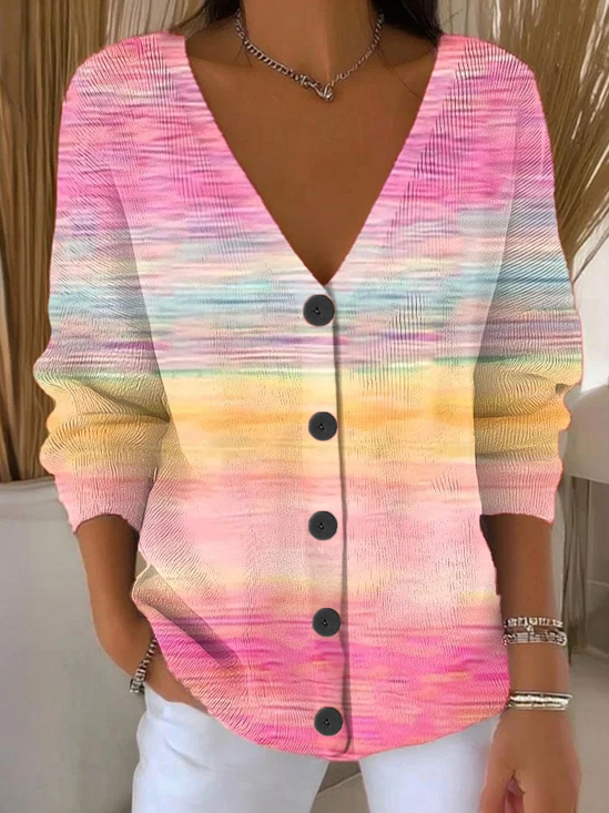 Women Abstract Casual Spring/Fall Printing Cardigan