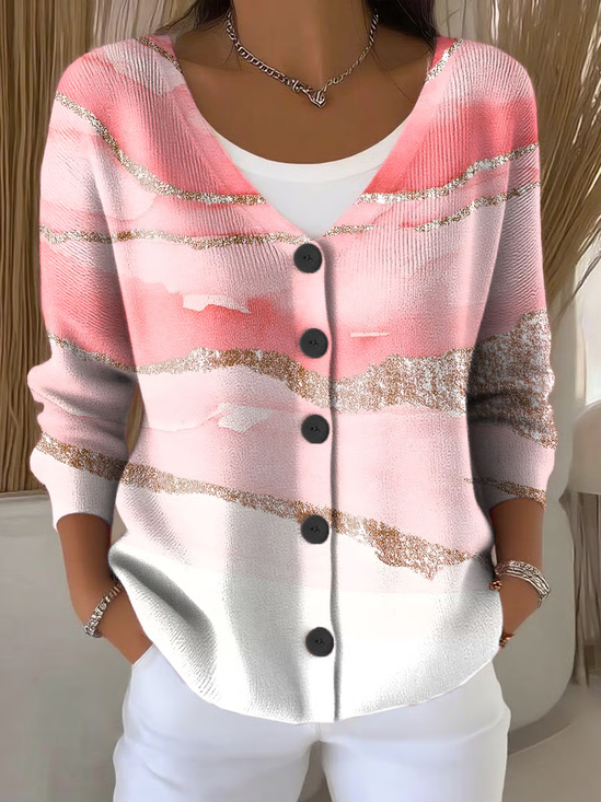 Women Abstract Casual Spring/Fall Printing Cardigan