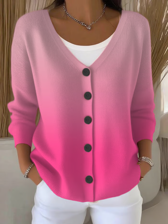Women Ombre Casual Spring/Fall Printing Cardigan