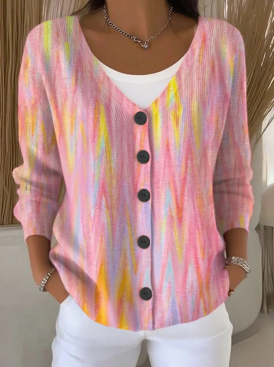 Women Abstract Casual Spring/Fall Printing Cardigan