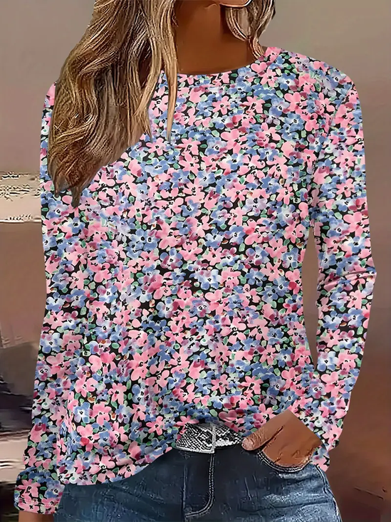 Women Floral Long Sleeve Tee T-shirt Crew Neck Printing Casual Spring/Fall Graphic Tee Top