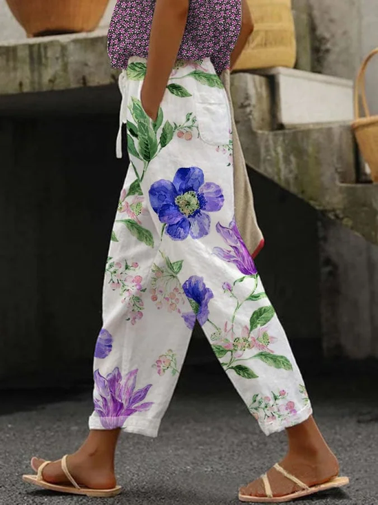 Women Floral Long Pants Casual Spring/Fall Trousers