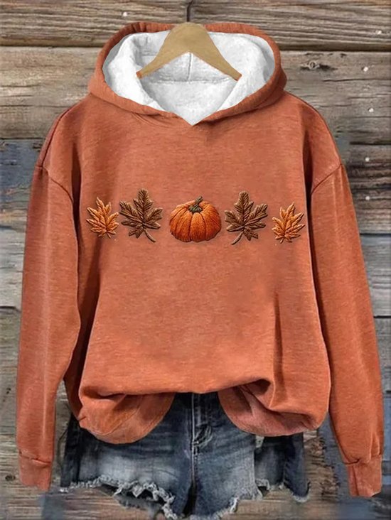 Women Halloween Pumpkin Maple Leaf Spring/Fall Printing Long Sleeve Casual Daily Hoodie