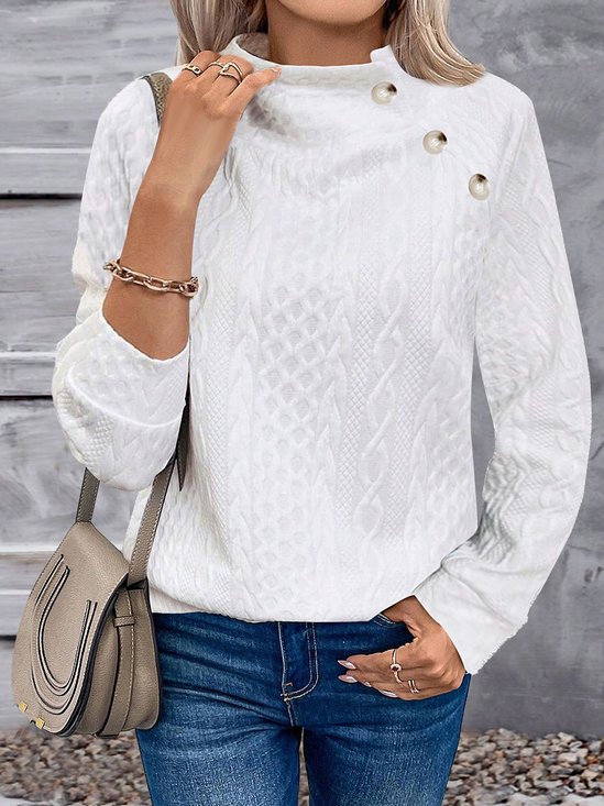 Women Geometric Turtleneck Jacquard Vintage Spring/Fall Long Sleeve Sweatshirt