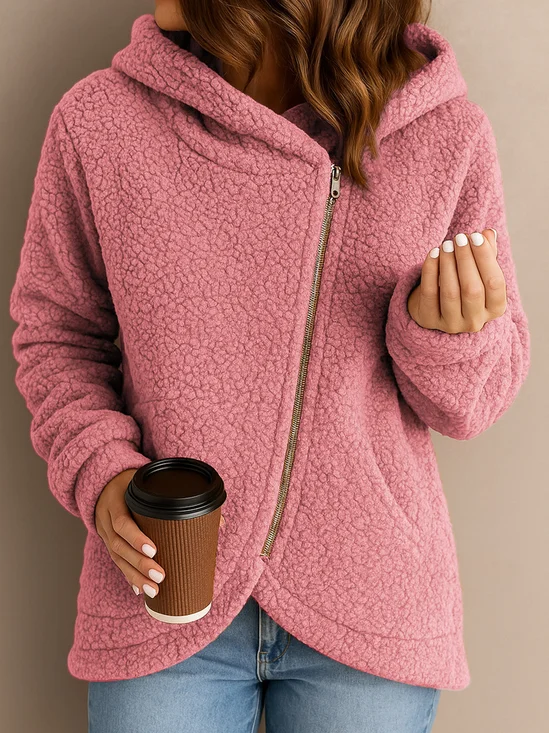 Women's Winter Outerwear Cotton Casual Plain Long Sleeve Hoodie Fleece Coat