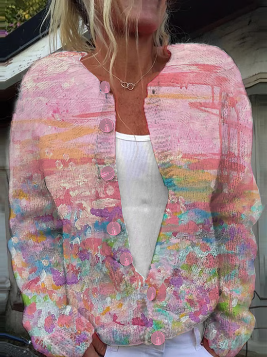 Women Abstract Casual Spring/Fall Printing Cardigan