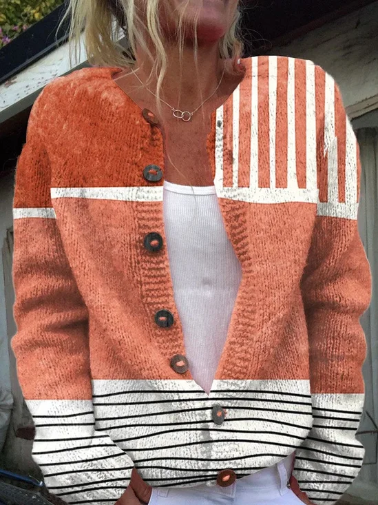 Women Abstract Casual Spring/Fall Printing Cardigan