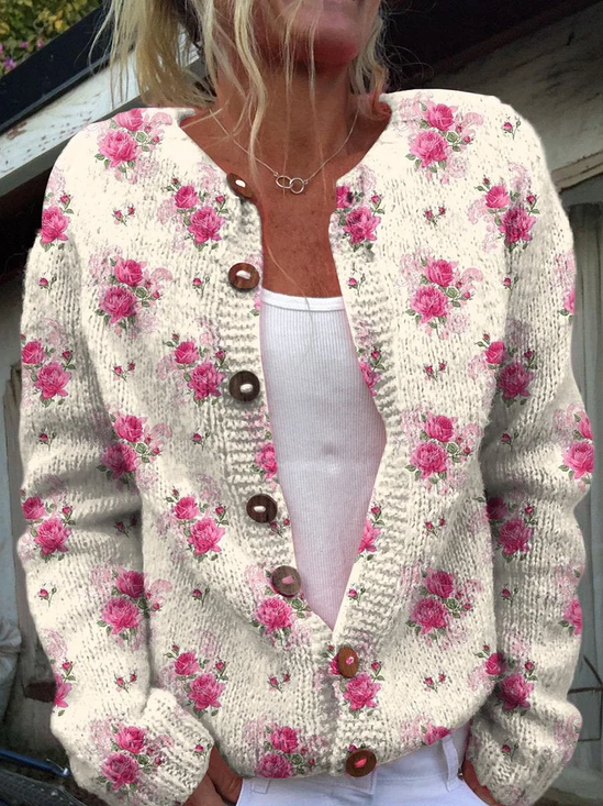 Women Floral Casual Spring/Fall Printing Cardigan