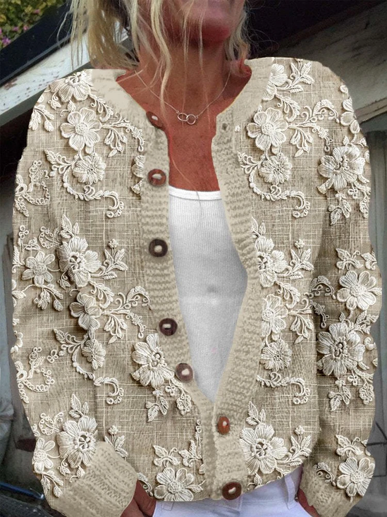 Women Floral Casual Spring/Fall Printing Cardigan