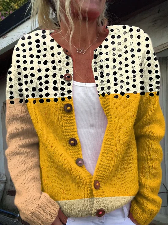 Women Abstract Casual Spring/Fall Printing Cardigan