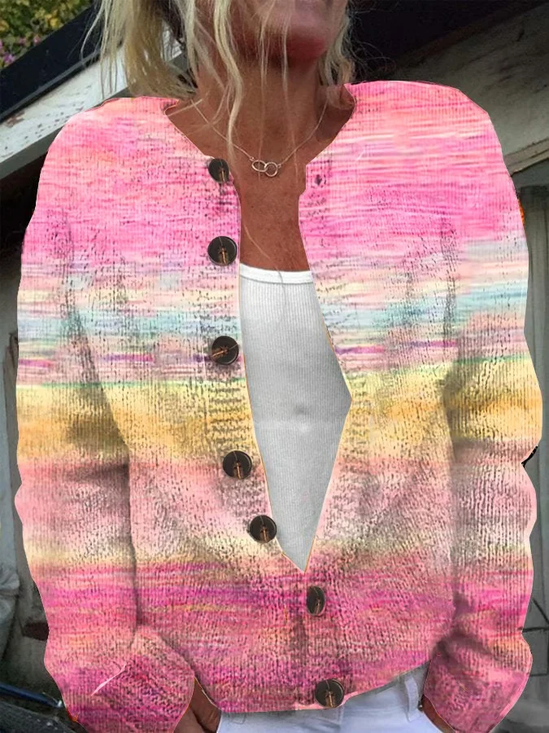 Women Abstract Casual Spring/Fall Printing Cardigan