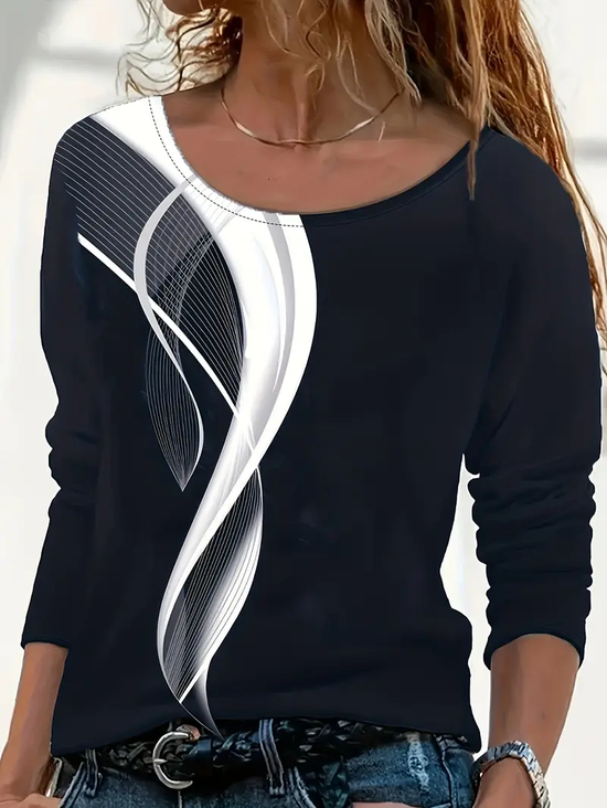 Women Abstract Long Sleeve Tee T-shirt Crew Neck Printing Casual Spring/Fall Graphic Tee Top