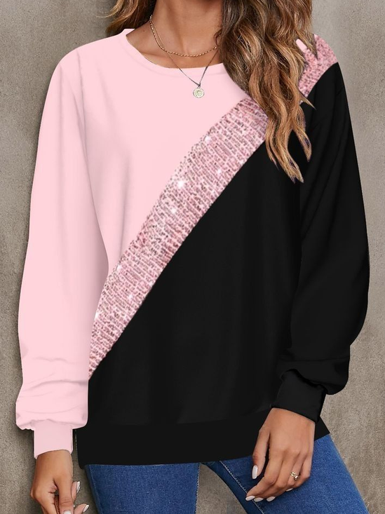 Women Multicolor Block Crew Neck Printing Casual Spring/Fall Long Sleeve Sweatshirt