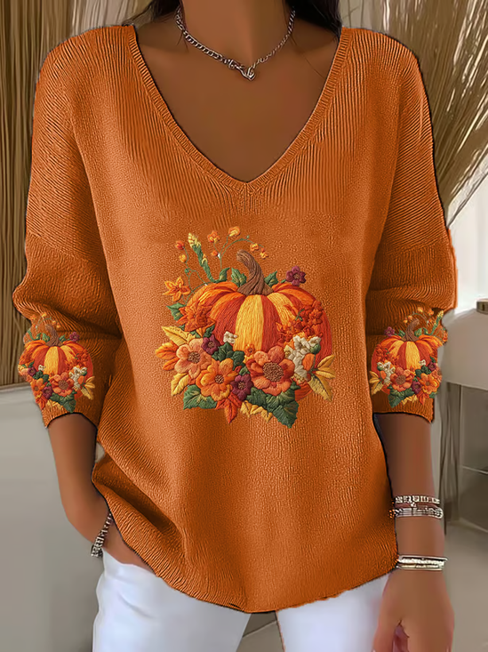 Women Floral Long Sleeve Tee T-shirt V Neck Printing Casual Spring/Fall Top