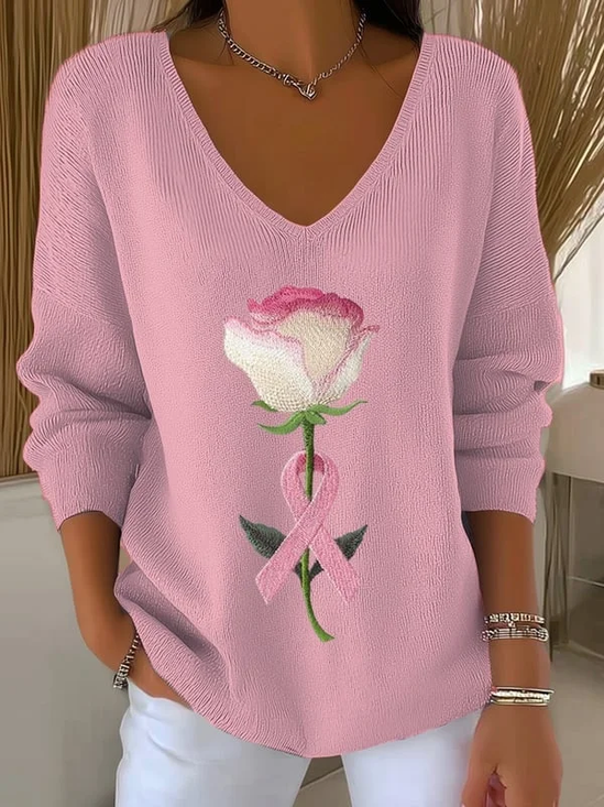 Women Floral Long Sleeve Tee T-shirt V Neck Printing Casual Spring/Fall Top