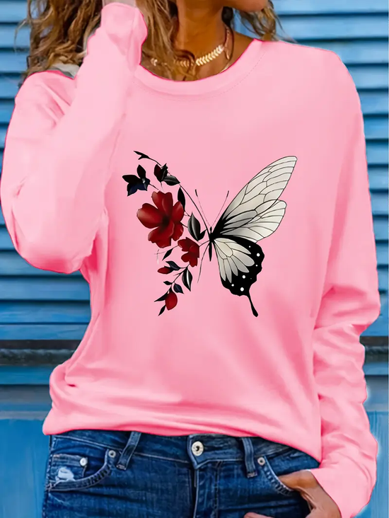 Women Floral Long Sleeve Tee T-shirt Crew Neck Printing Casual Spring/Fall Graphic Tee Top