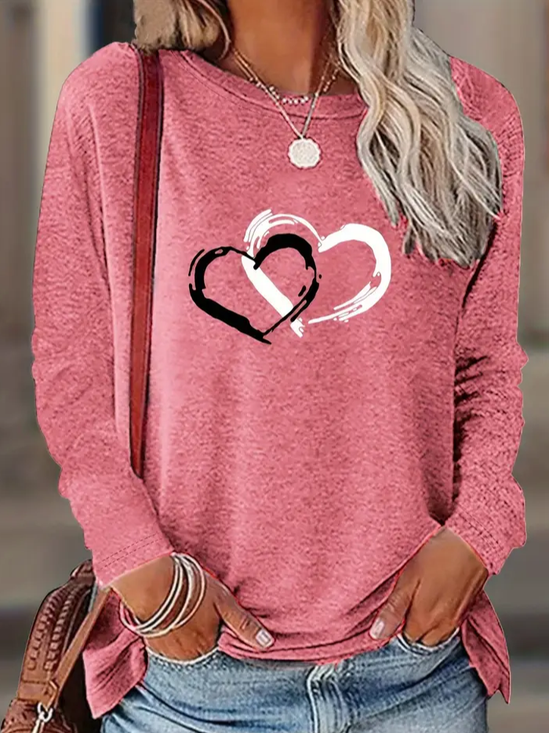 Women Heart/Cordate Long Sleeve Tee T-shirt Crew Neck Printing Casual Spring/Fall Graphic Tee Top