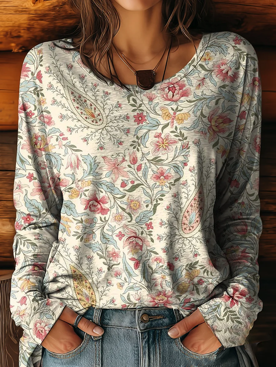 Women Floral Long Sleeve Tee T-shirt Crew Neck Printing Casual Spring/Fall Graphic Tee Top