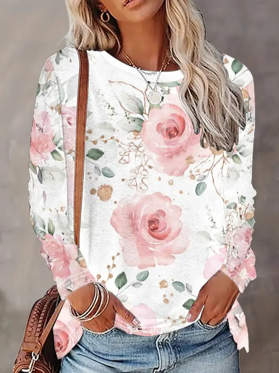 Women Floral Long Sleeve Tee T-shirt Crew Neck Printing Casual Spring/Fall Graphic Tee Top