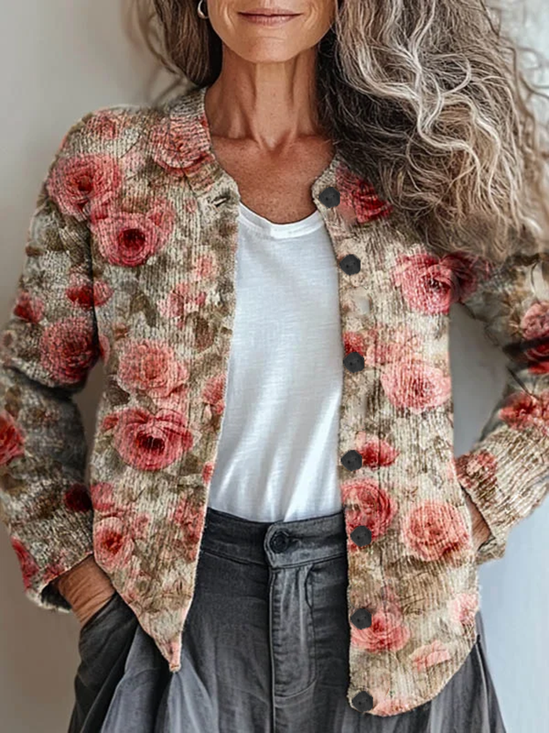 Women Floral Vintage Spring/Fall Printing Cardigan