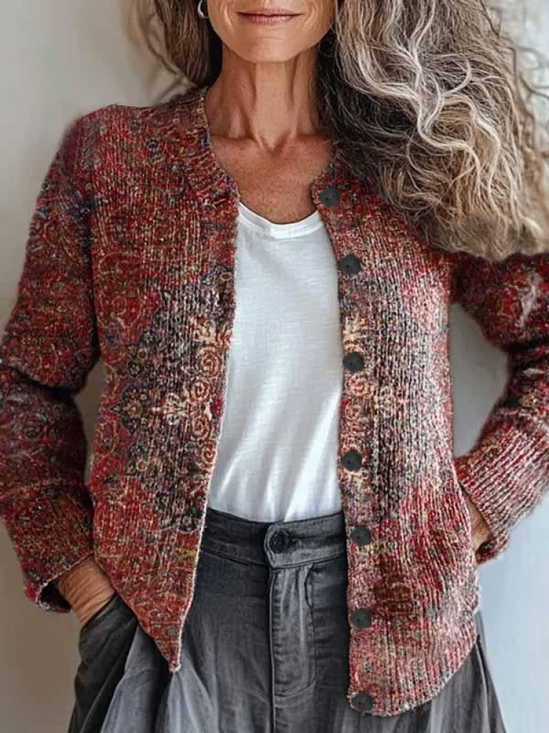 Women Ethnic Vintage Spring/Fall Printing Cardigan