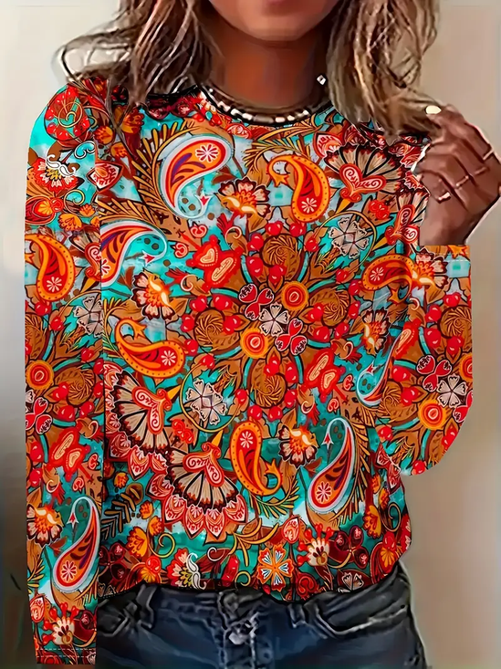 Women Floral Long Sleeve Tee T-shirt Crew Neck Printing Casual Spring/Fall Graphic Tee Top