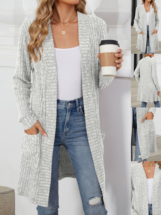 Women Plain Spring/Fall Cover-up Vintage Split Joint Lightweight Cardigan