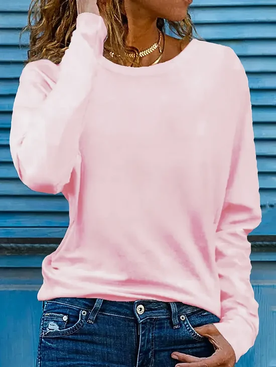 Women Plain Long Sleeve Tee T-shirt Crew Neck Printing Casual Spring/Fall Graphic Tee Top