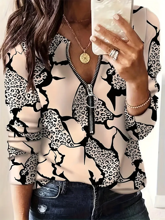 Women Abstract Crew Neck Printing Casual Spring/Fall Long Sleeve Sweatshirt