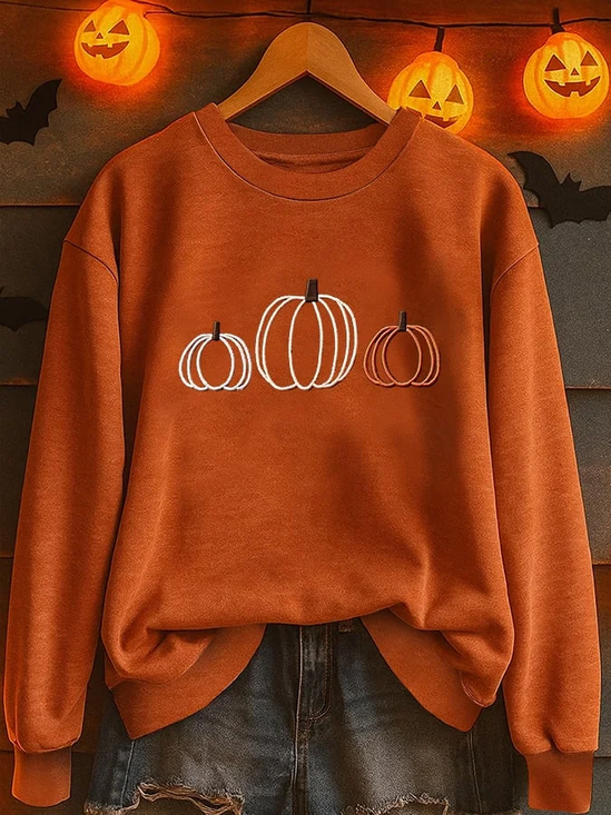 Women Halloween (pumpkin) Crew Neck Printing Casual Spring/Fall Long Sleeve Sweatshirt