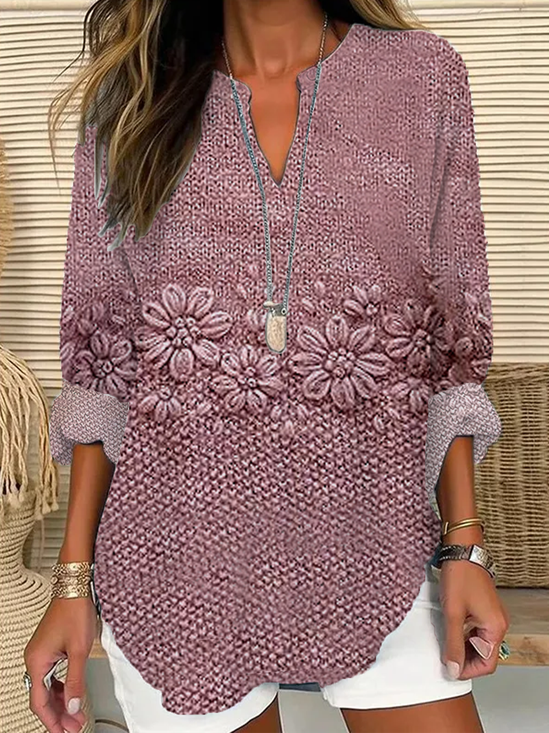 Women Floral Long Sleeve Blouse Spring/Fall Printing V Neck Daily Casual Top