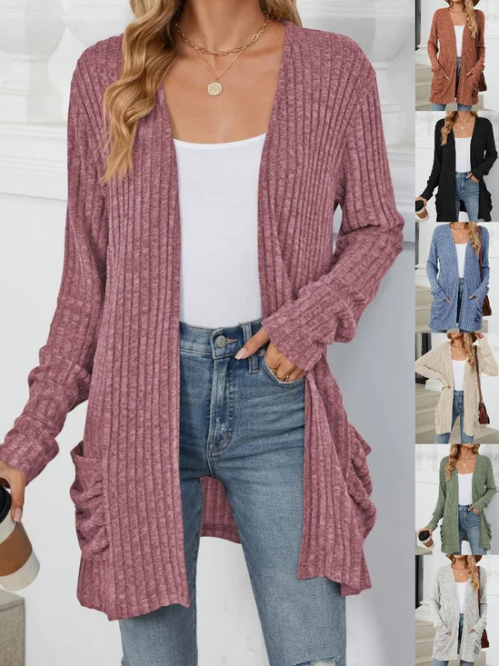 Women Plain Spring/Fall Cover-up Vintage Gathered Lightweight Cardigan