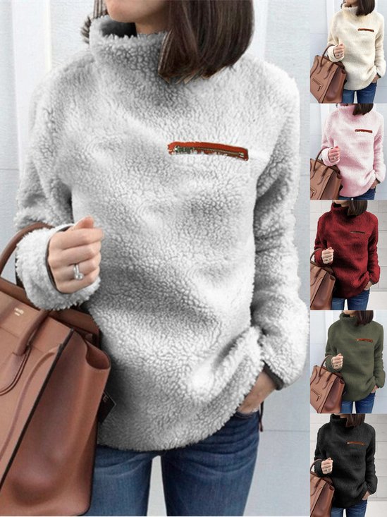 Women Plain Split Joint Winter Casual Long Sleeve Crew Neck Cotton Sweater