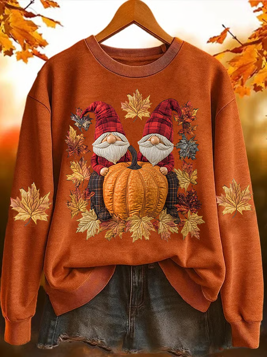 Women Maple Leaf Crew Neck Printing Casual Spring/Fall Long Sleeve Sweatshirt