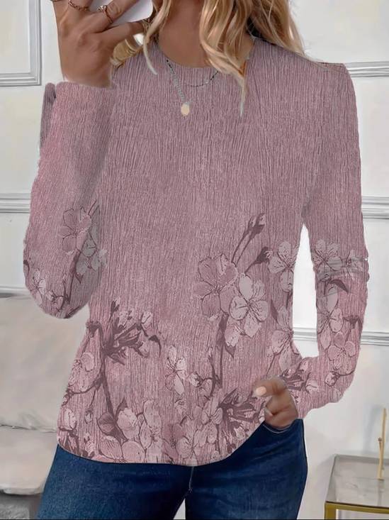 Women Floral Long Sleeve Tee T-shirt Crew Neck Printing Casual Spring/Fall Graphic Tee Top