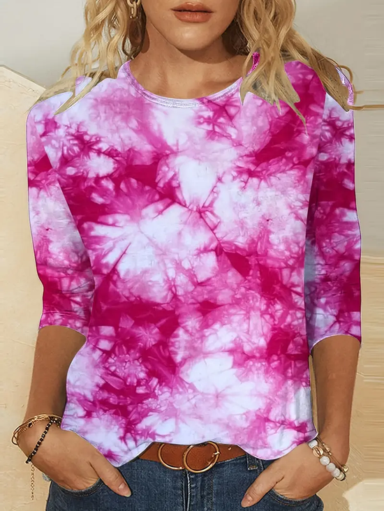 Women Tie Dye Long Sleeve Tee T-shirt Crew Neck Printing Casual Spring/Fall Graphic Tee Top