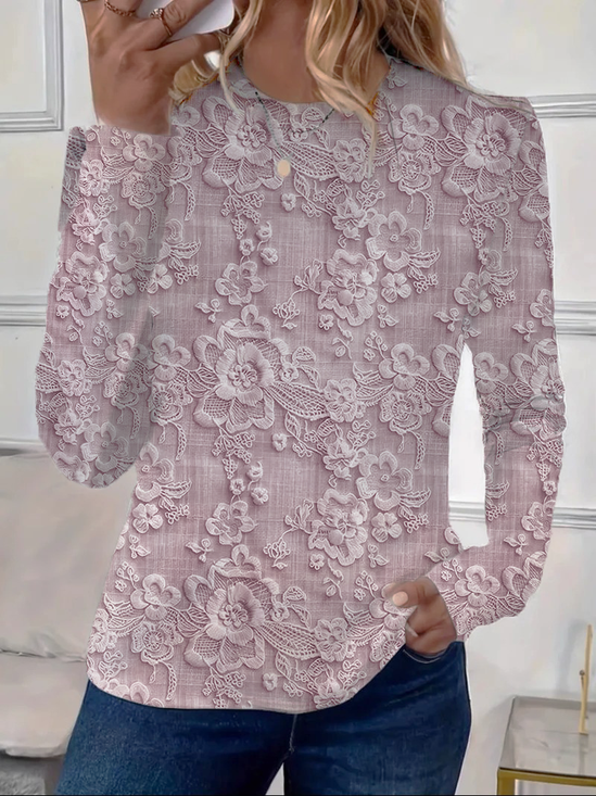 Women Floral Long Sleeve Tee T-shirt Crew Neck Printing Casual Spring/Fall Graphic Tee Top
