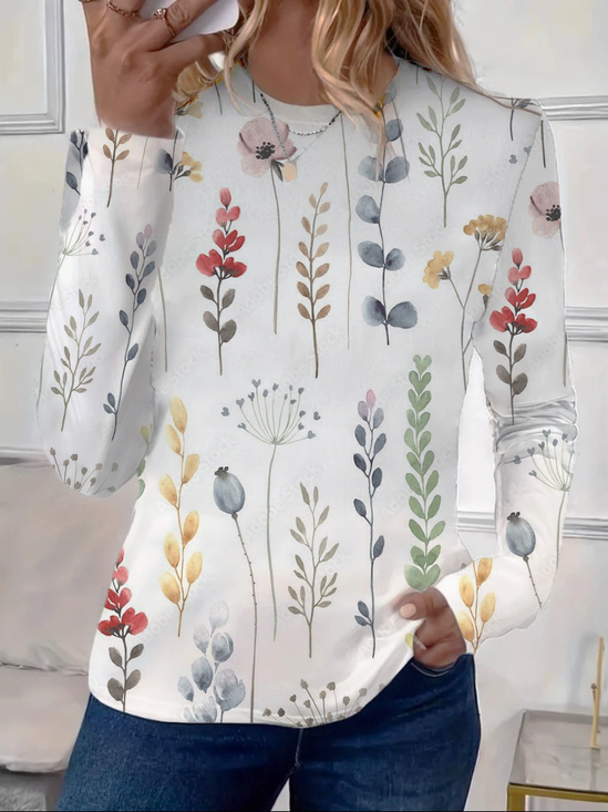 Women Floral Long Sleeve Tee T-shirt Crew Neck Printing Casual Spring/Fall Graphic Tee Top