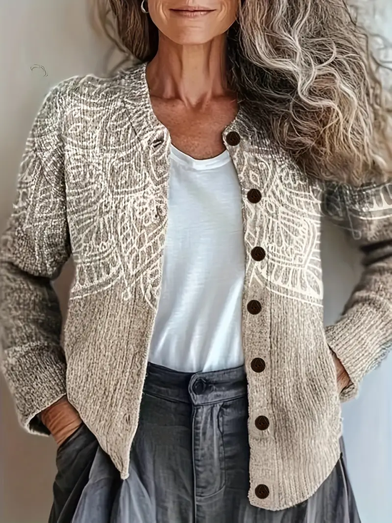 Women Abstract Vintage Spring/Fall Printing Cardigan